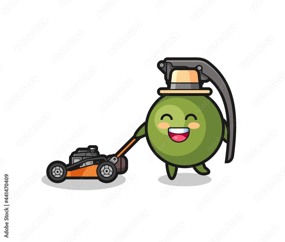 illustration of the grenade character using lawn mower illustration of the grenade character using lawn mower