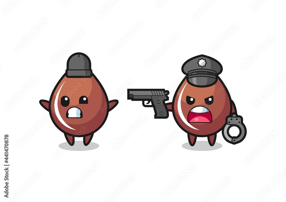 illustration of chocolate drop robber with hands up pose caught by police illustration of chocolate drop robber with hands up pose caught by police