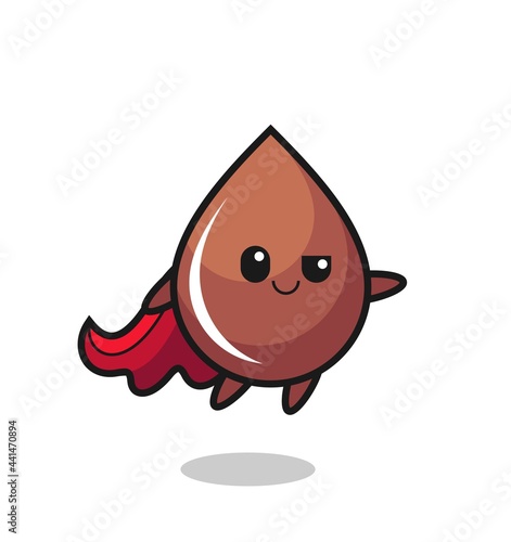 cute chocolate drop superhero character is flying