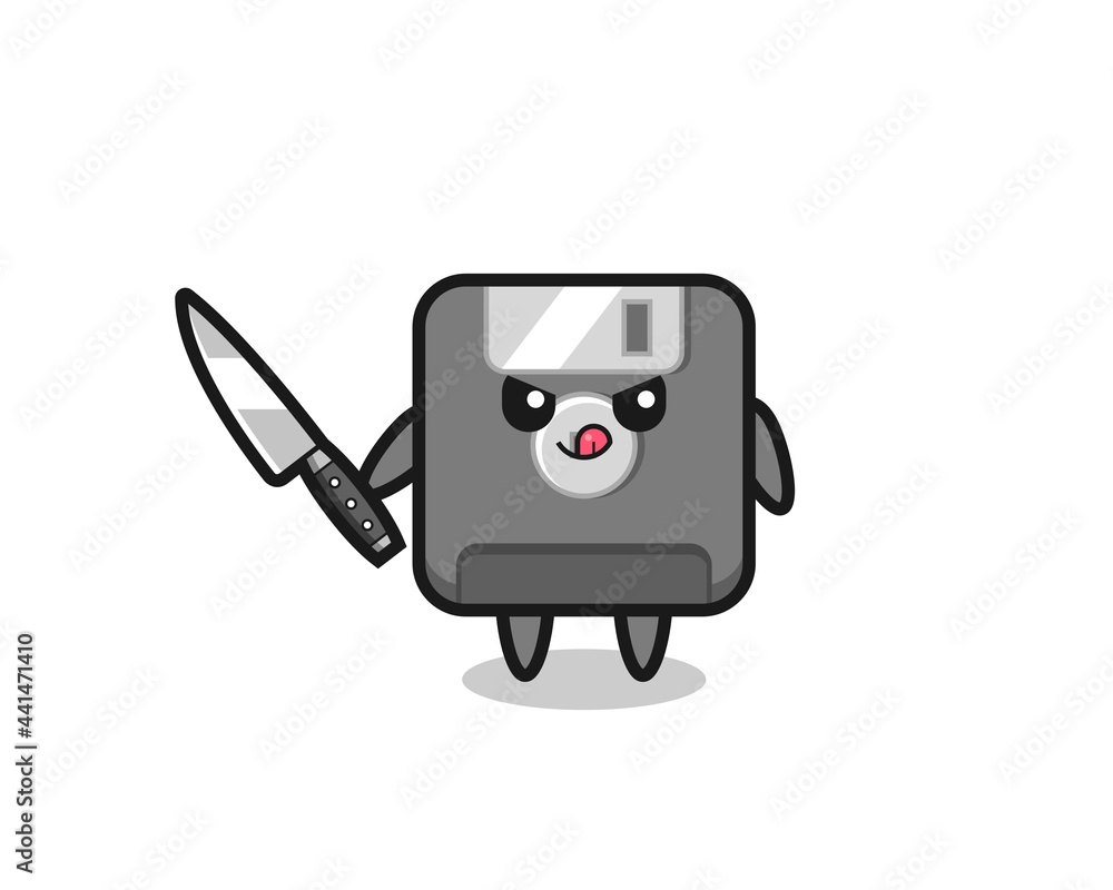 cute floppy disk mascot as a psychopath holding a knife cute floppy disk mascot as a psychopath holding a knife