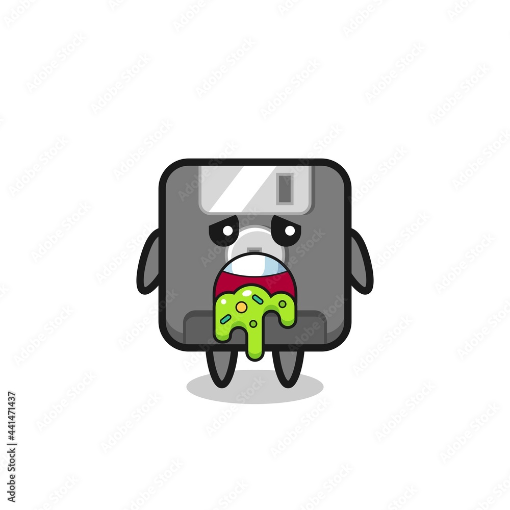 the cute floppy disk character with puke the cute floppy disk character with puke