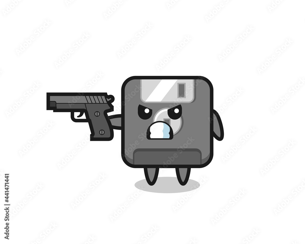 the cute floppy disk character shoot with a gun the cute floppy disk character shoot with a gun