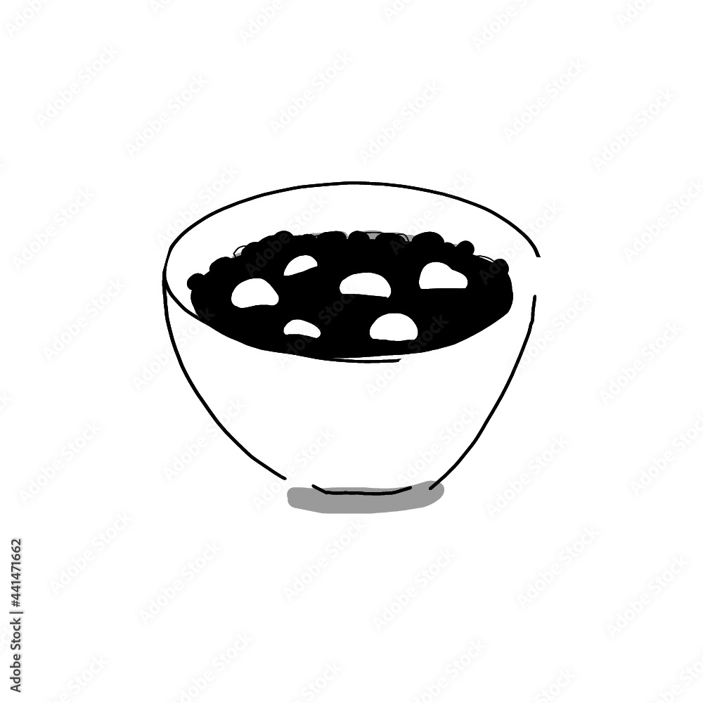Hand drawn illustration of sweet red bean with mochi in a bowl in