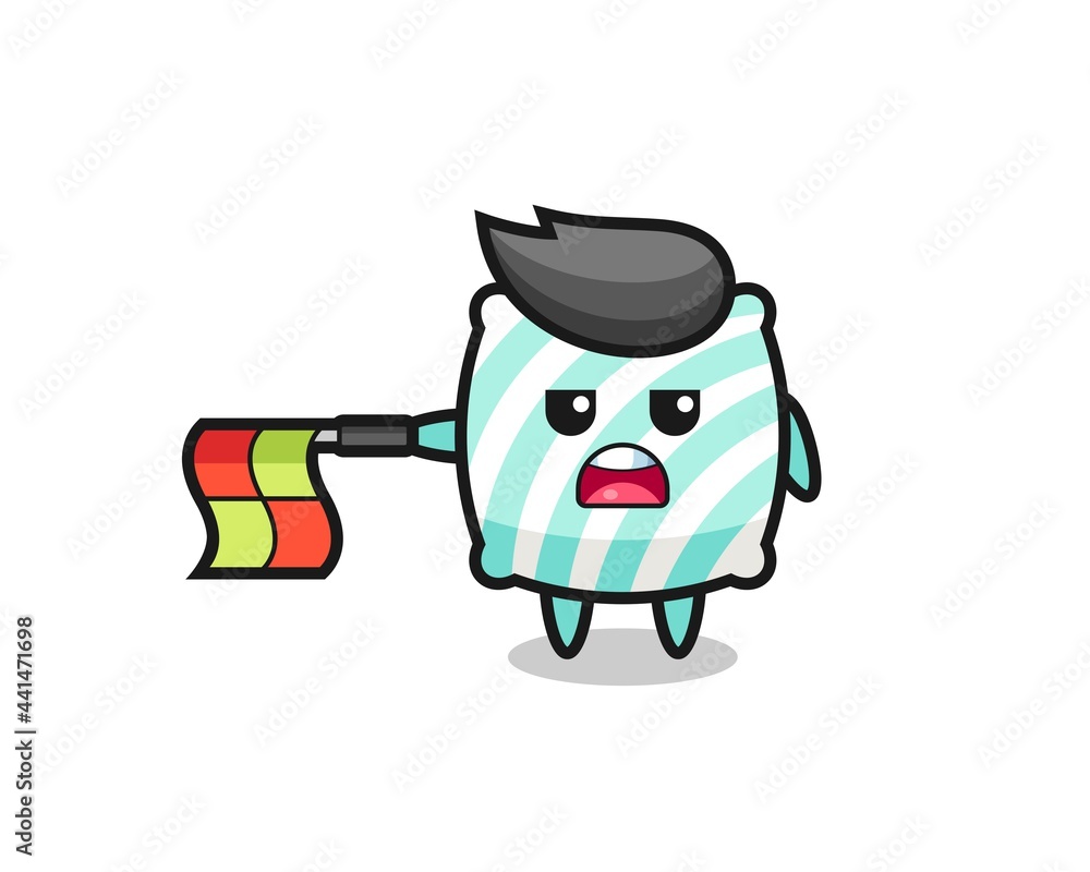 pillow character as line judge hold the flag straight horizontally pillow character as line judge hold the flag straight horizontally