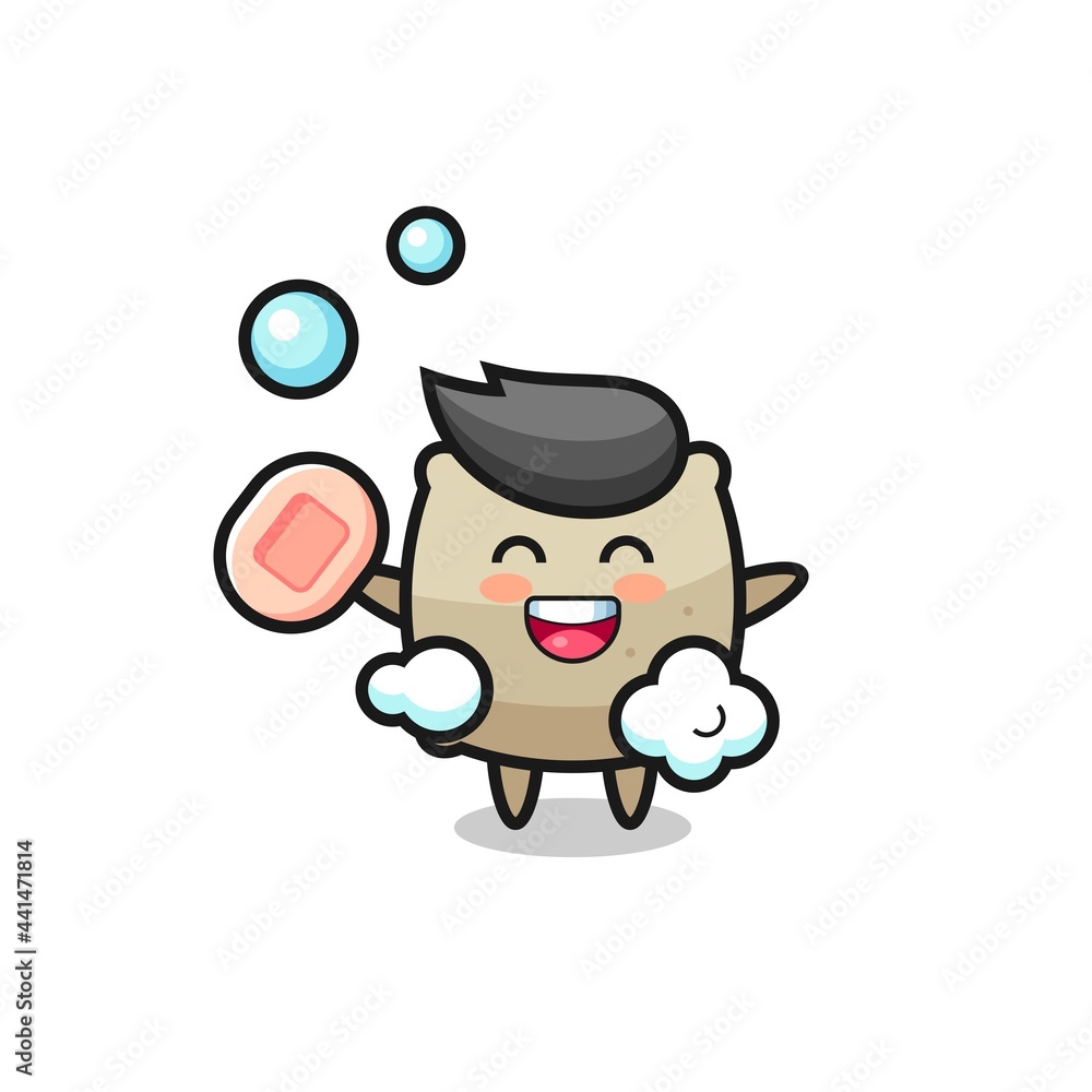 sack character is bathing while holding soap sack character is bathing while holding soap
