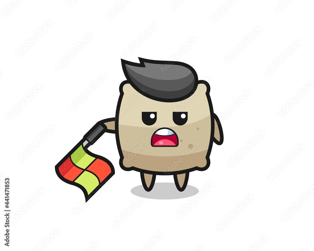 sack character as line judge hold the flag down at a 45 degree angle sack character as line judge hold the flag down at a 45 degree angle