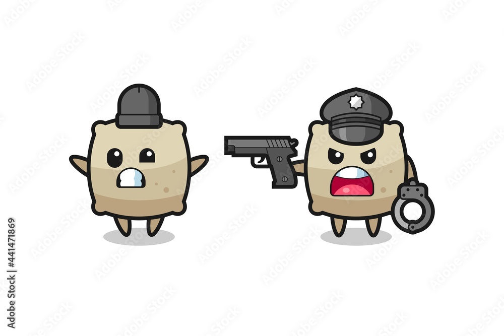 illustration of sack robber with hands up pose caught by police illustration of sack robber with hands up pose caught by police