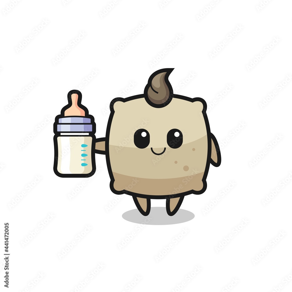 baby sack cartoon character with milk bottle baby sack cartoon character with milk bottle