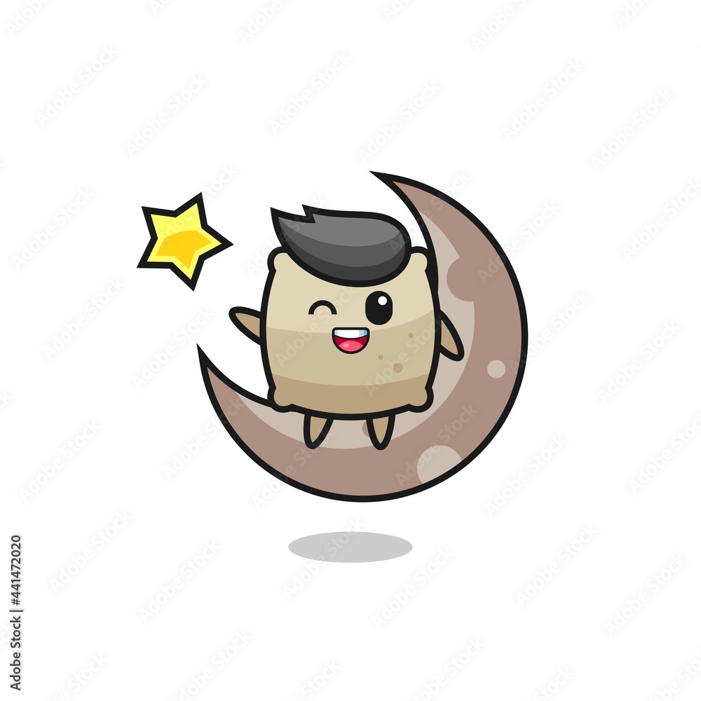 illustration of sack cartoon sitting on the half moon illustration of sack cartoon sitting on the half moon