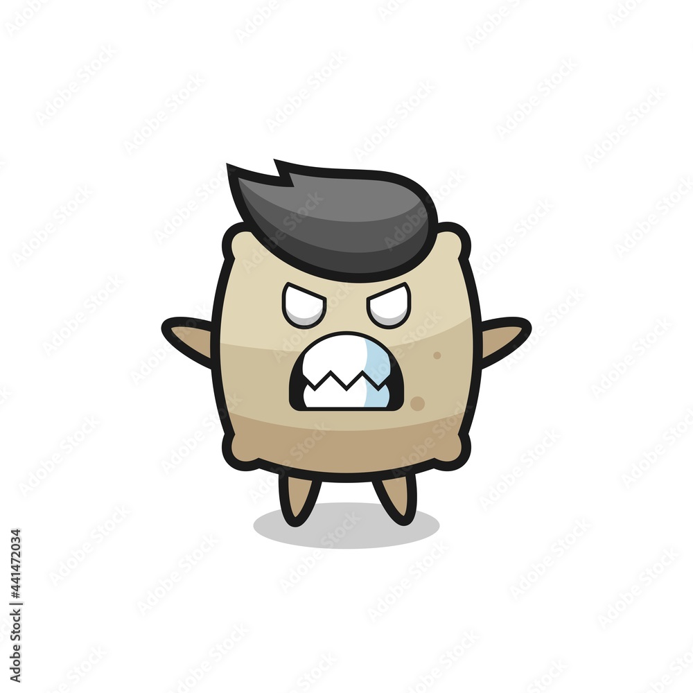 wrathful expression of the sack mascot character
