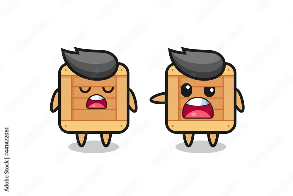 illustration of the argue between two cute wooden box characters