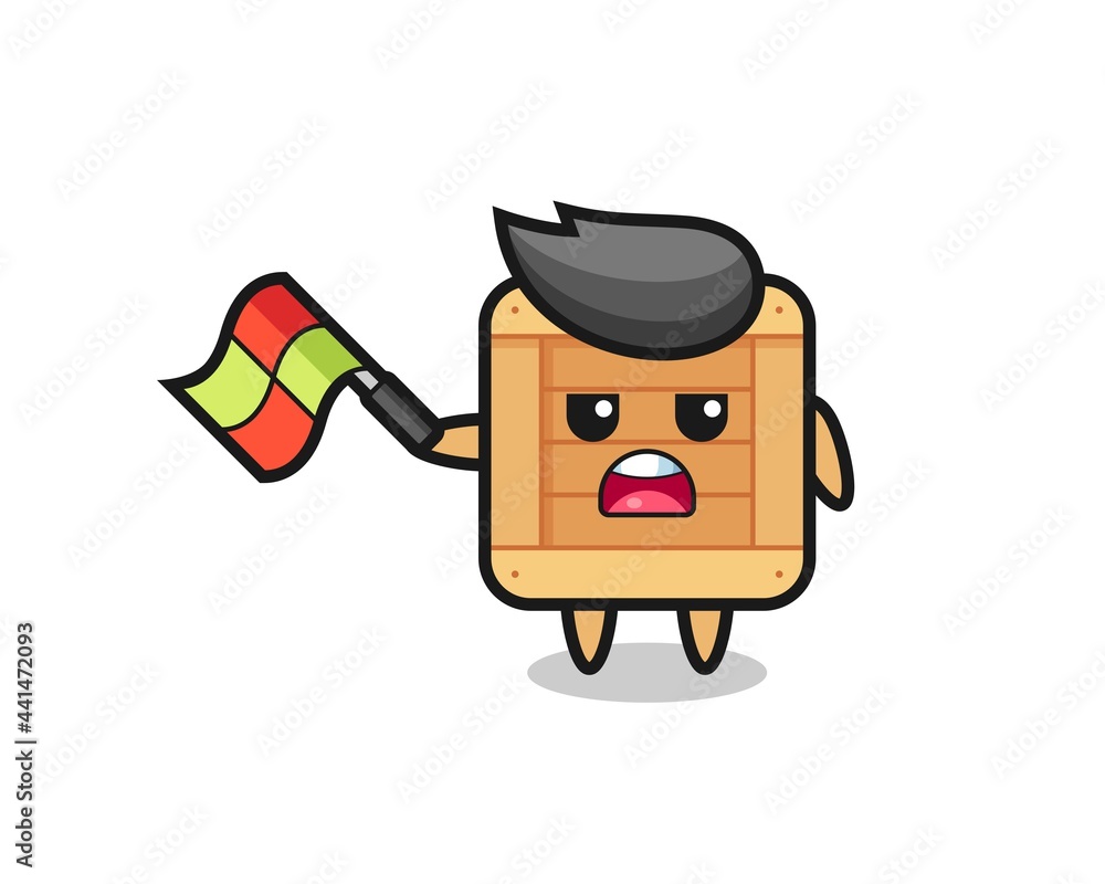 Obraz premium wooden box cartoon as the line judge hold the flag up at a 45 degree angle