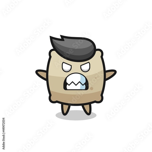 wrathful expression of the sack mascot character