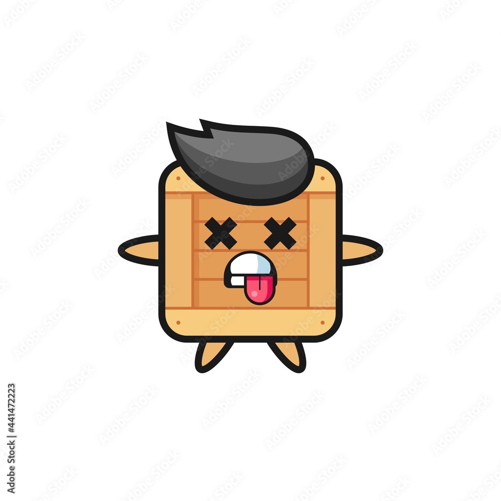 character of the cute wooden box with dead pose