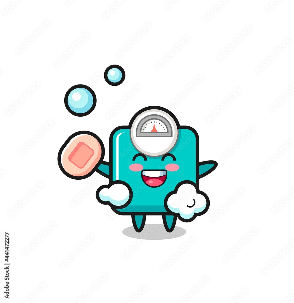 weight scale character is bathing while holding soap