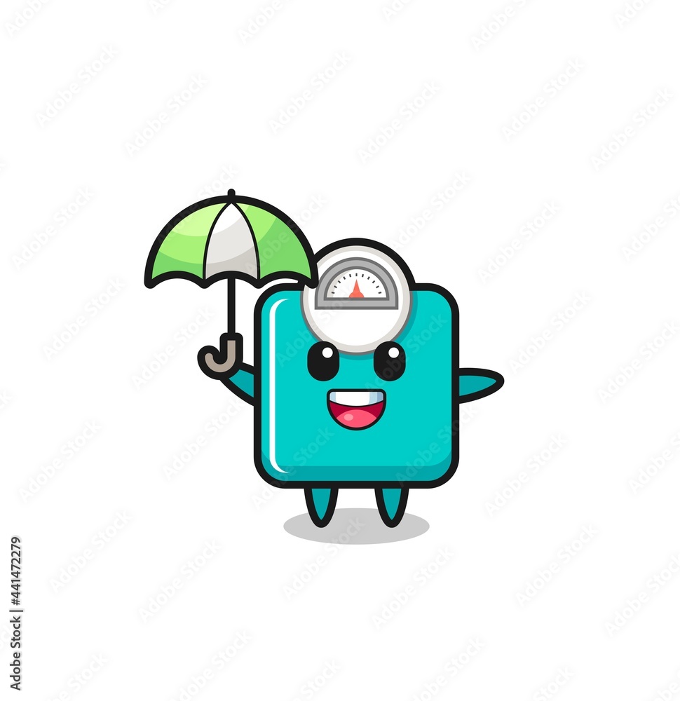 cute weight scale illustration holding an umbrella cute weight scale illustration holding an umbrella