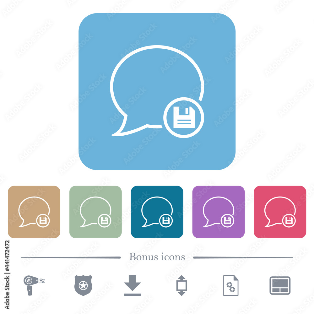 Save message flat icons on color rounded square backgrounds Save message flat icons on color rounded square backgrounds