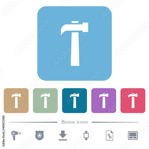 Old hammer flat icons on color rounded square backgrounds