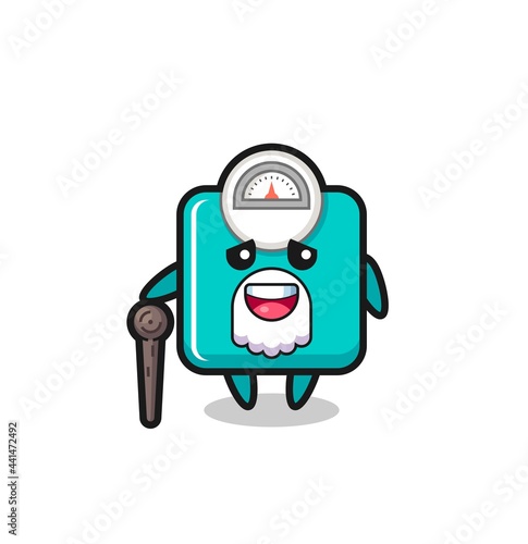 cute weight scale grandpa is holding a stick