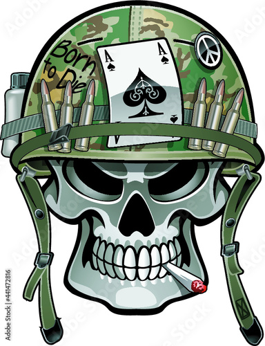 skull wearing military helmet