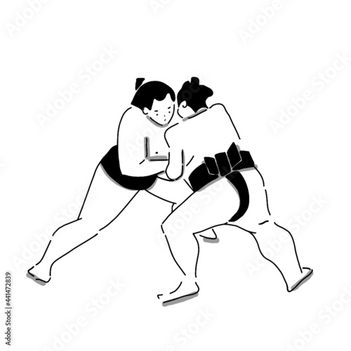 Hand drawn illustration of the Japanese national sports sumo wrestler in simple icon drawing © Mizuho Call
