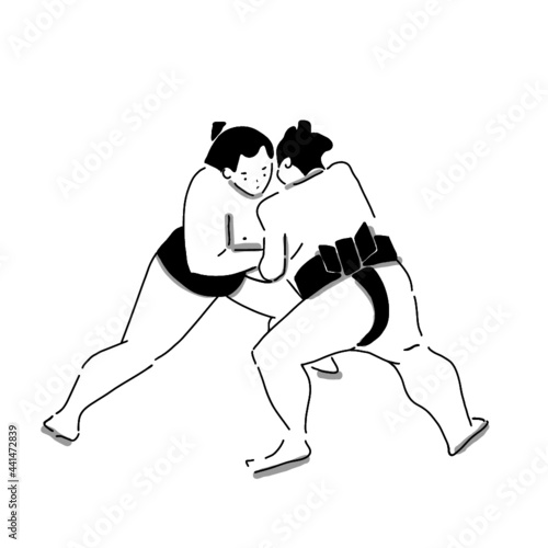 Hand drawn illustration of the Japanese national sports sumo wrestler in simple icon drawing