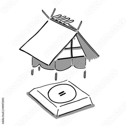 Hand drawn illustration of the Japanese national sports Sumo wrestling stage in simple icon drawing