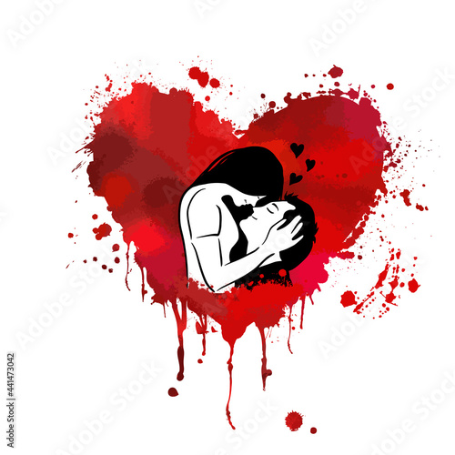 vector illustration of grunge heart made with red ink. Valentine's day theme. Bloody heart. Happy Valentine's Day.