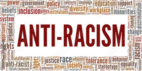 Anti-Racism vector illustration word cloud isolated on a white background. photo