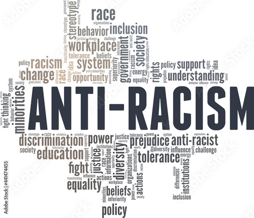 Anti-Racism vector illustration word cloud isolated on a white background.