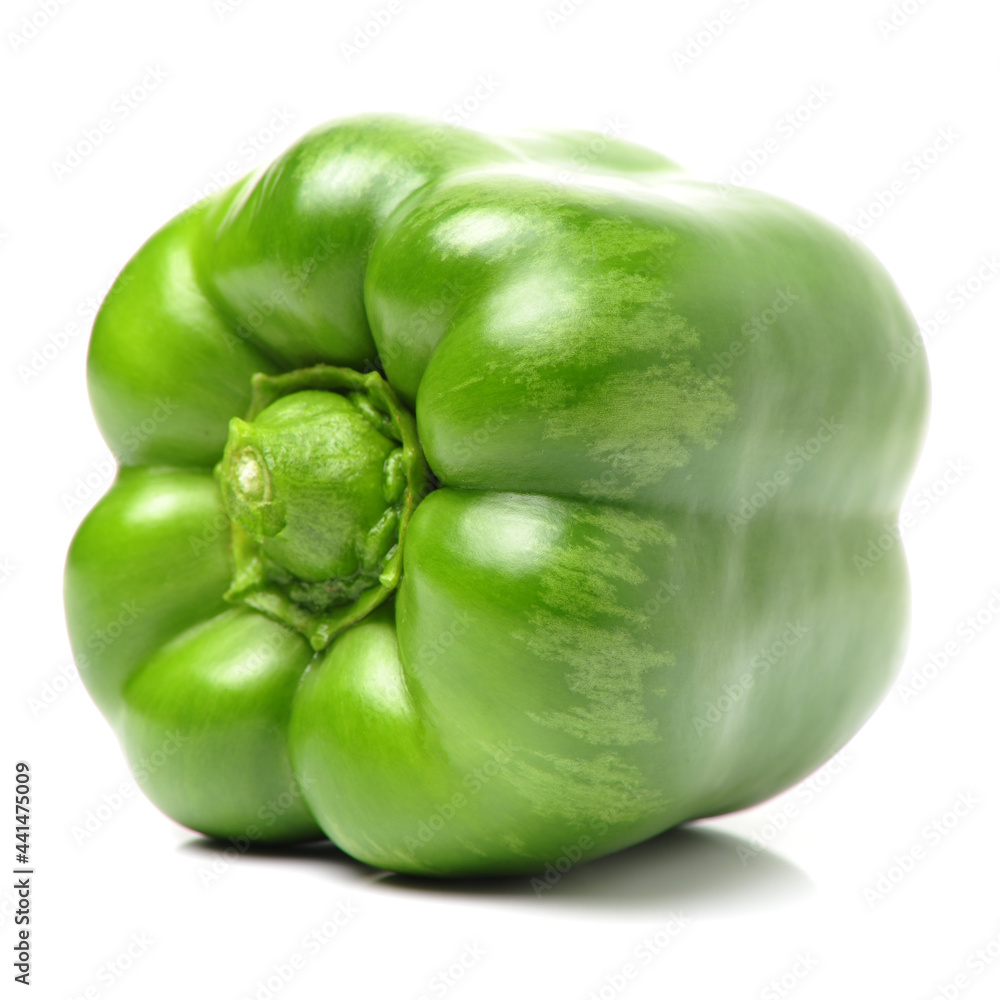 fresh green bell pepper (capsicum) on a white background