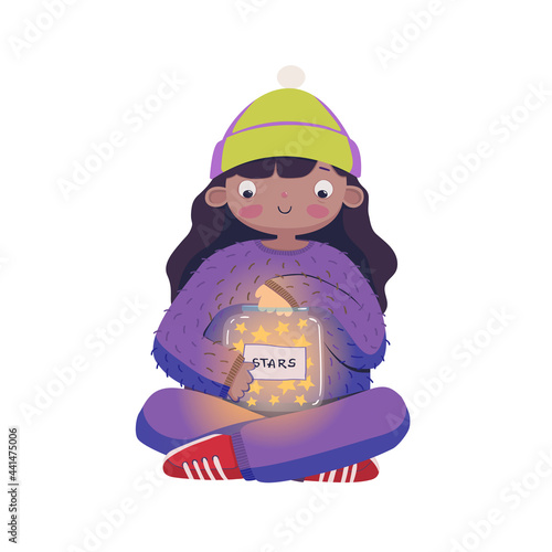 Girl with a jar of stars vector illustration