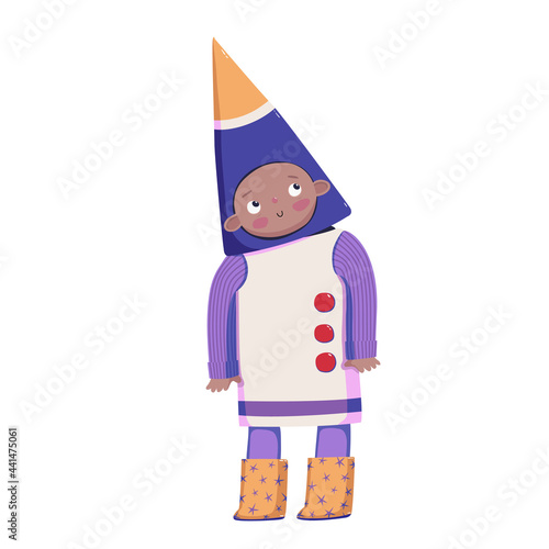 Kid in a fancy dress of a rocket vector illustration
