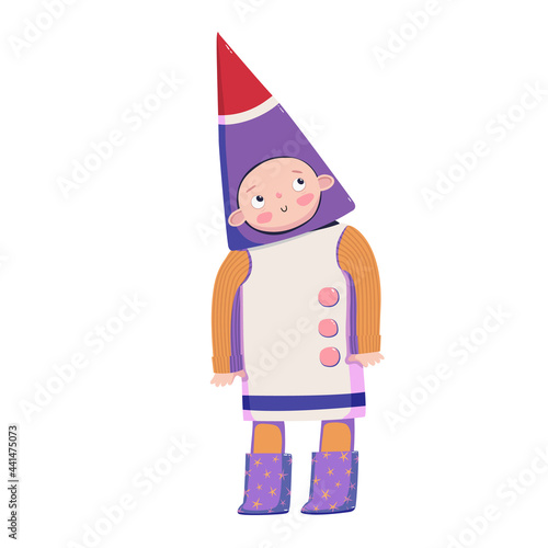 Kid in a fancy dress of a rocket vector illustration