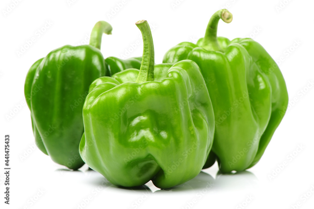 fresh green bell pepper (capsicum) on a white background fresh green bell pepper (capsicum) on a white background