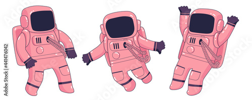Set of 3 vector pink astronauts