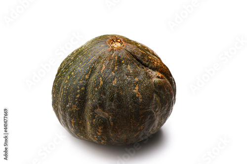 Whole squash of the type "Kabocha" or "Cabutia" on a 100% white background and copy space