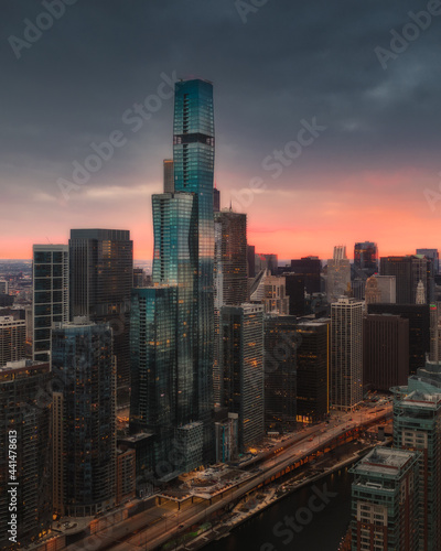 Aerial Cityscape Sunset of Downtown Chicago © Ionel