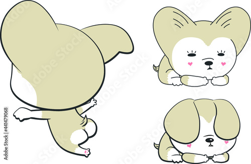 귀 큰 강아지 캐릭터_뒷모습과 엎드려 자는 강아지

