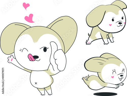 귀 큰 강아지 캐릭터_최고, 달림, 앉음

