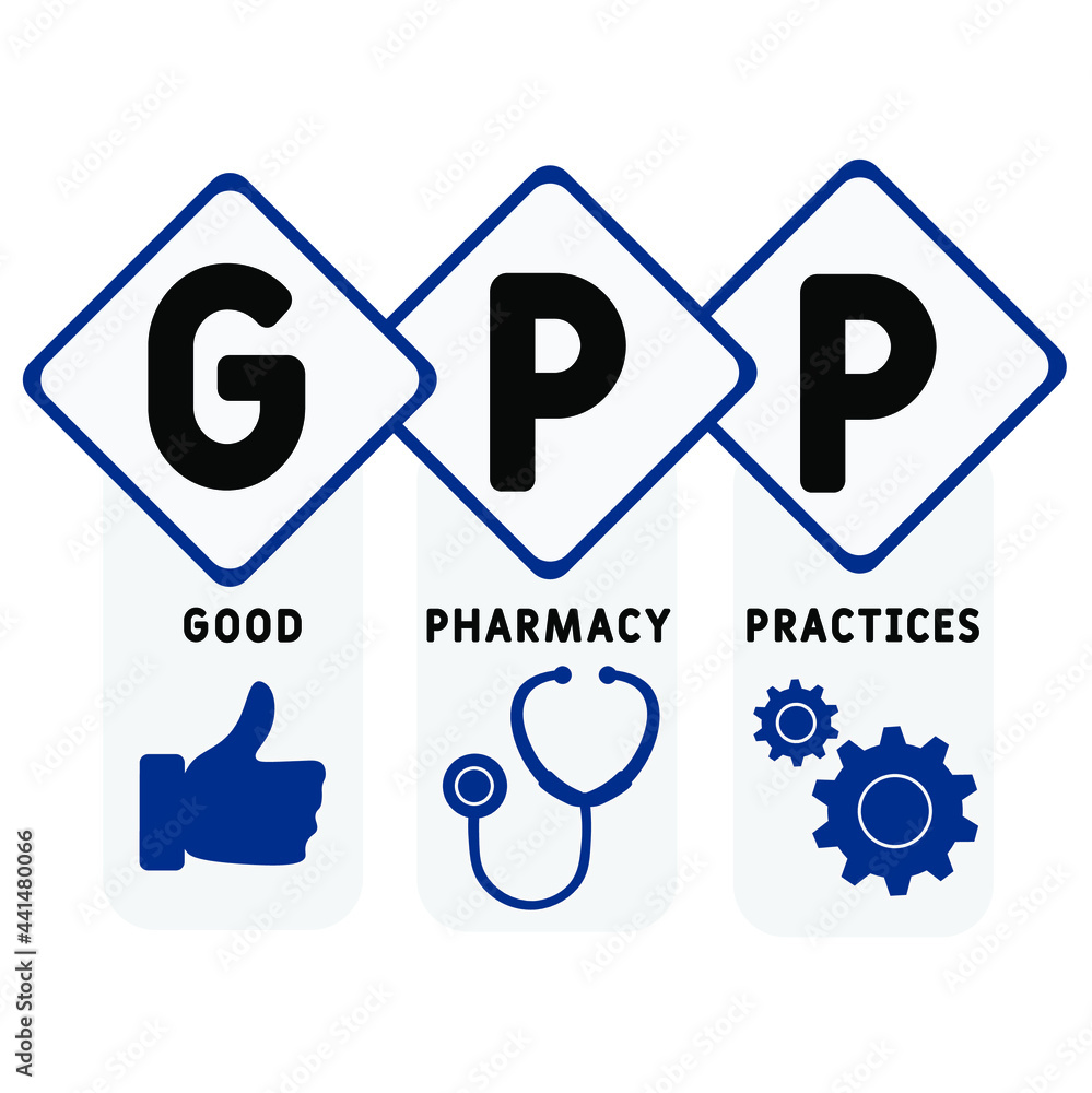 GPP - Good Pharmacy Practices acronym. business concept background.  vector illustration concept with keywords and icons. lettering illustration with icons for web banner, flyer, landing pag