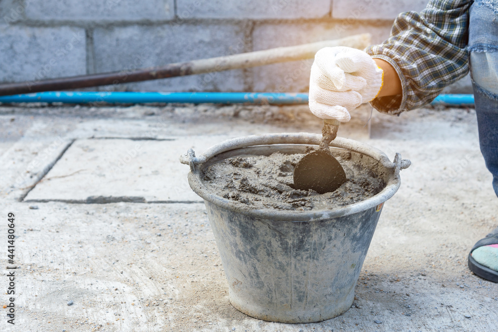 Plastering equipment, construction tools, concrete plastering on the construction site Plastering equipment, construction tools, concrete plastering on the construction site