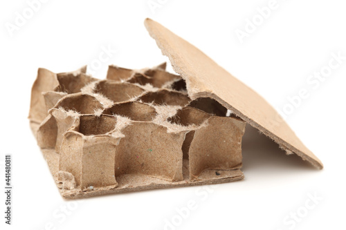 Waste cardboard bundle for recycling on the white background