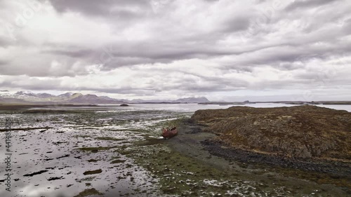 Wallpaper Mural Drone Arcing Over Landscape And Shipwreck In Iceland Torontodigital.ca