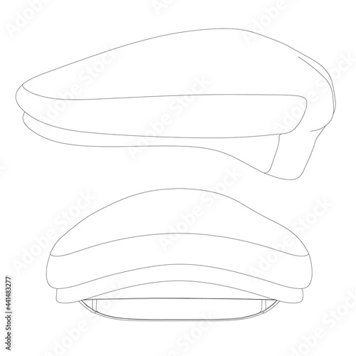 Set with contours of caps. Front and side views. Vector illustration