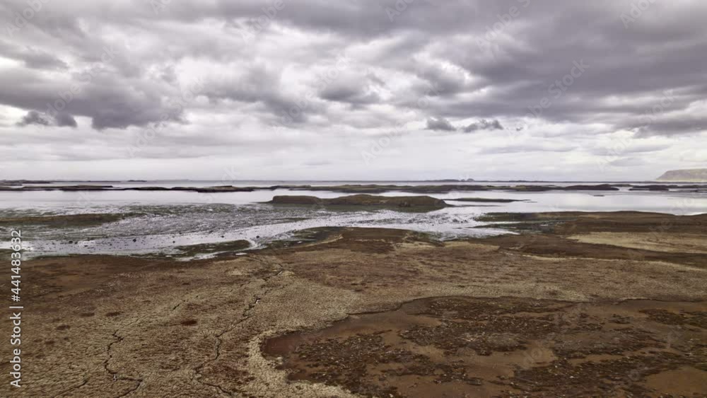 Drone Over Landscape Towards Sea In Iceland Drone Over Landscape Towards Sea In Iceland