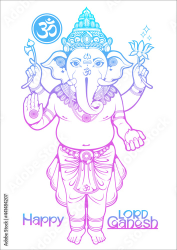 Happy Ganesh Chaturthi of india for traditional Hindu festival, background cartoon template. © kirkchai