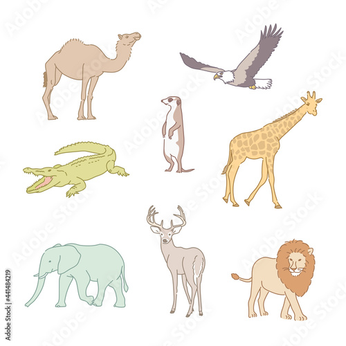 African animals. hand drawn style vector design illustrations. 