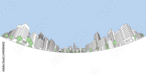 街並みのベクターイラスト.　線画イラスト.