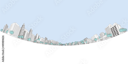 街並みのベクターイラスト.　線画イラスト.
